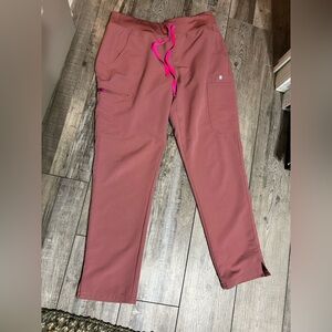 Figs Zamora scrub pants Mauve with Bright Pink drawstring limited edition